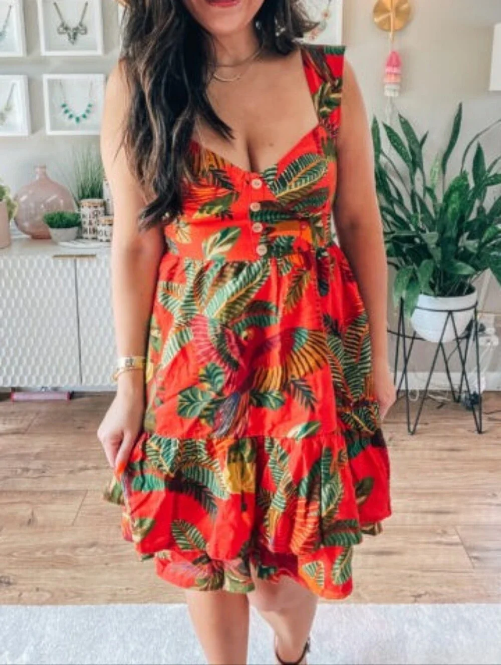 FARM RIO | $199 Red Forest Birds Mini Dress
